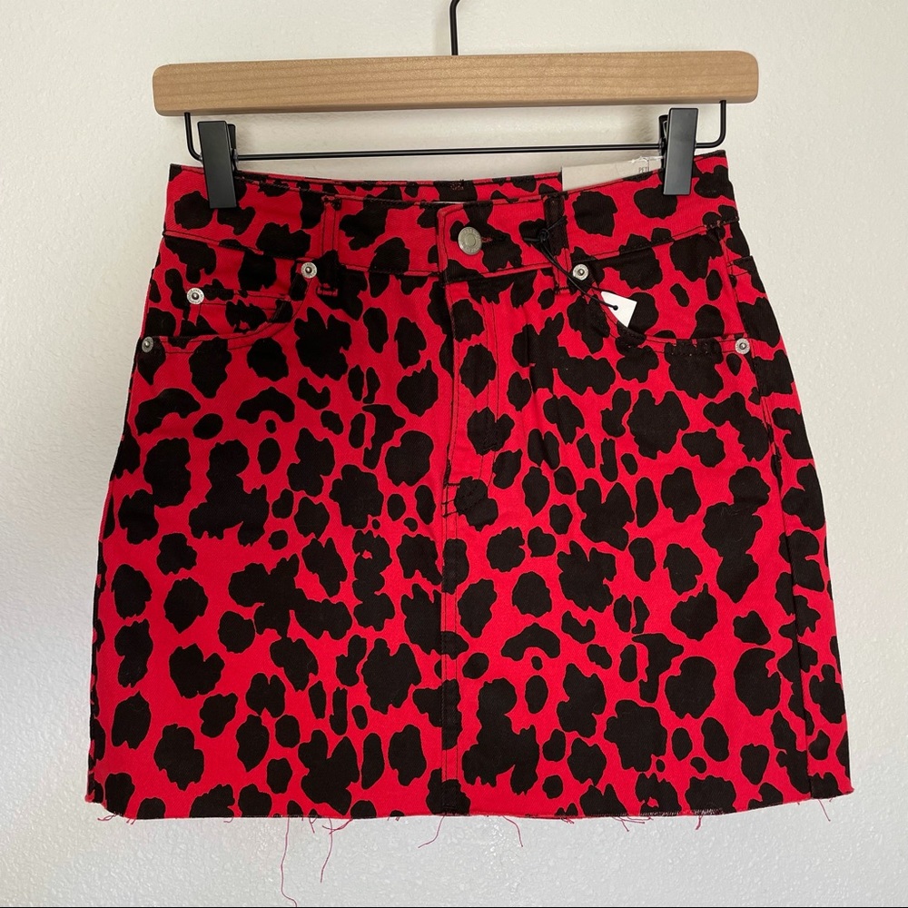 TOPSHOP MOTO RED LEOPARD DENIM SKIRT